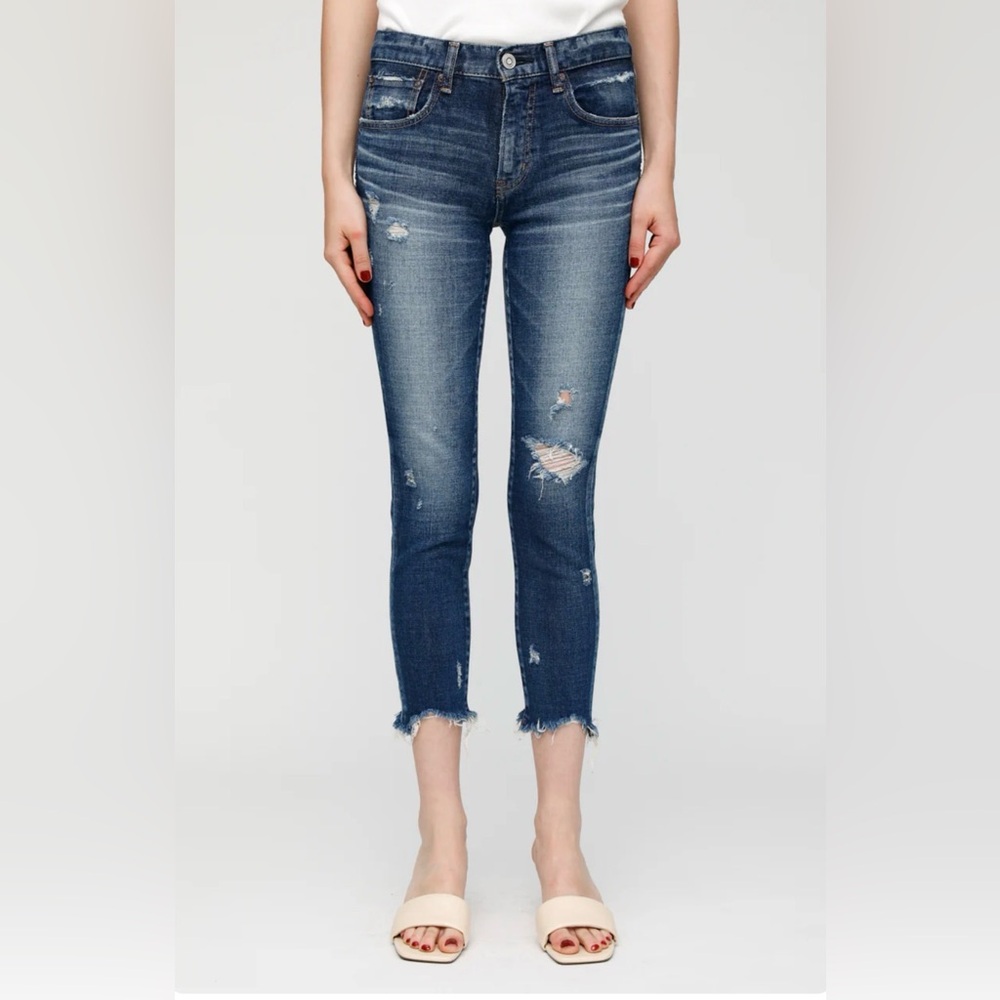 Moussy Dark Blue Distressed Ankle Jeans